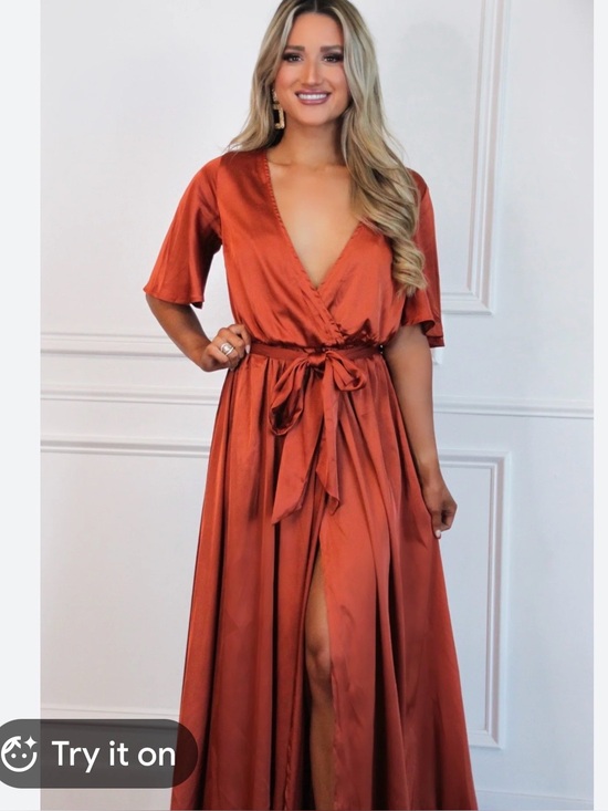 Baltic Born Dresses & Skirts - Baltic Born Sicily Satin Maxi Wrap Dress Rust Flutter Sleeve Tie wedding XL